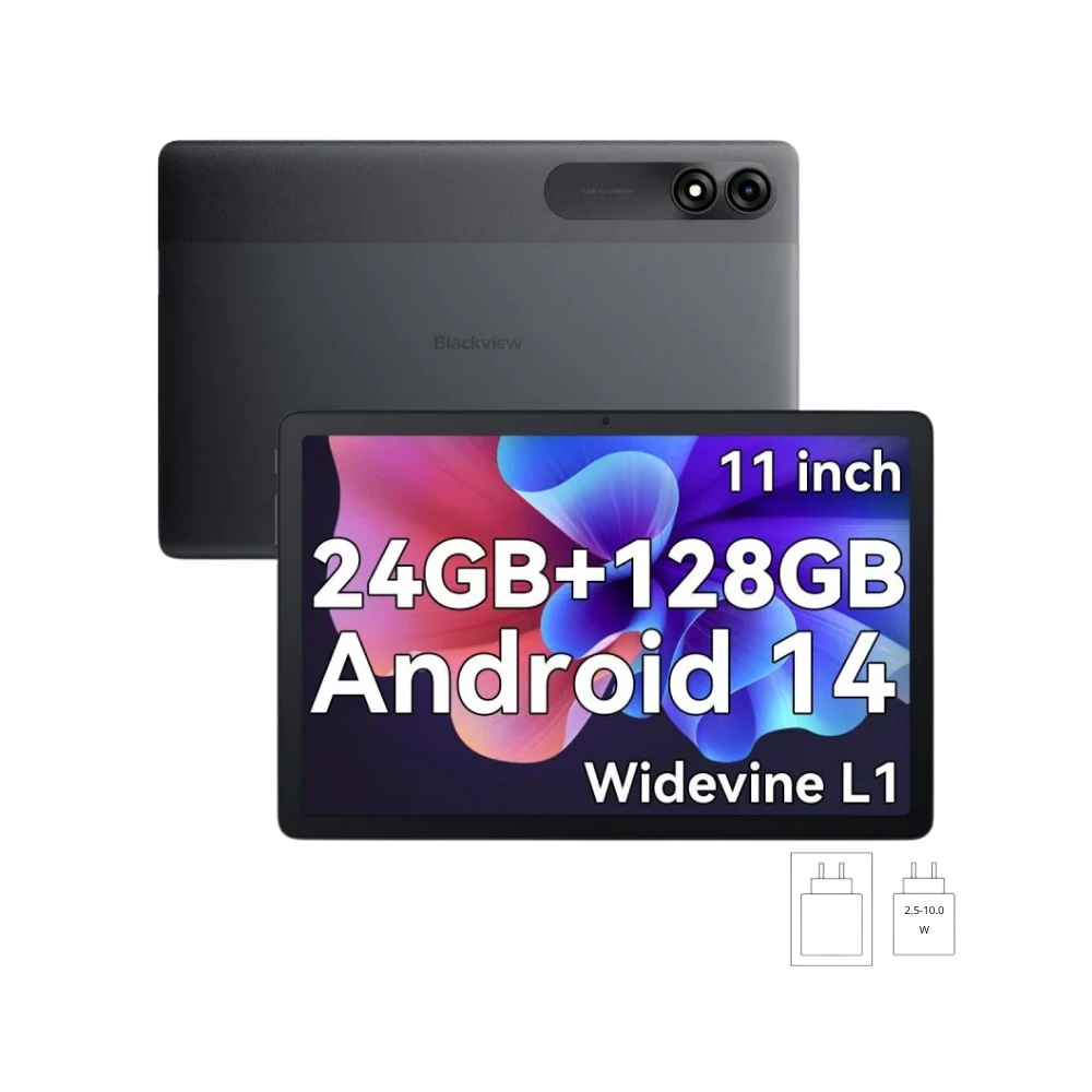 Blackview Tab 90 WiFi Tablet Android 15 da 11 pollici, 12 (4 + 8 espandibile)GB RAM & 128GB ROM(TF 2TB), Octa-core T606, Doppia Fotocamera 13 MP + 8 MP, 8200 mAh/WiFi 5G/Face ID/Widevine L1/GPS/BT 5.0